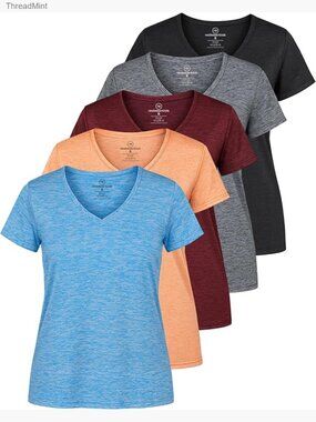 5 Pack Dry-Fit Short Sleeve V Neck Tee Workout Yoga Top Plus Size